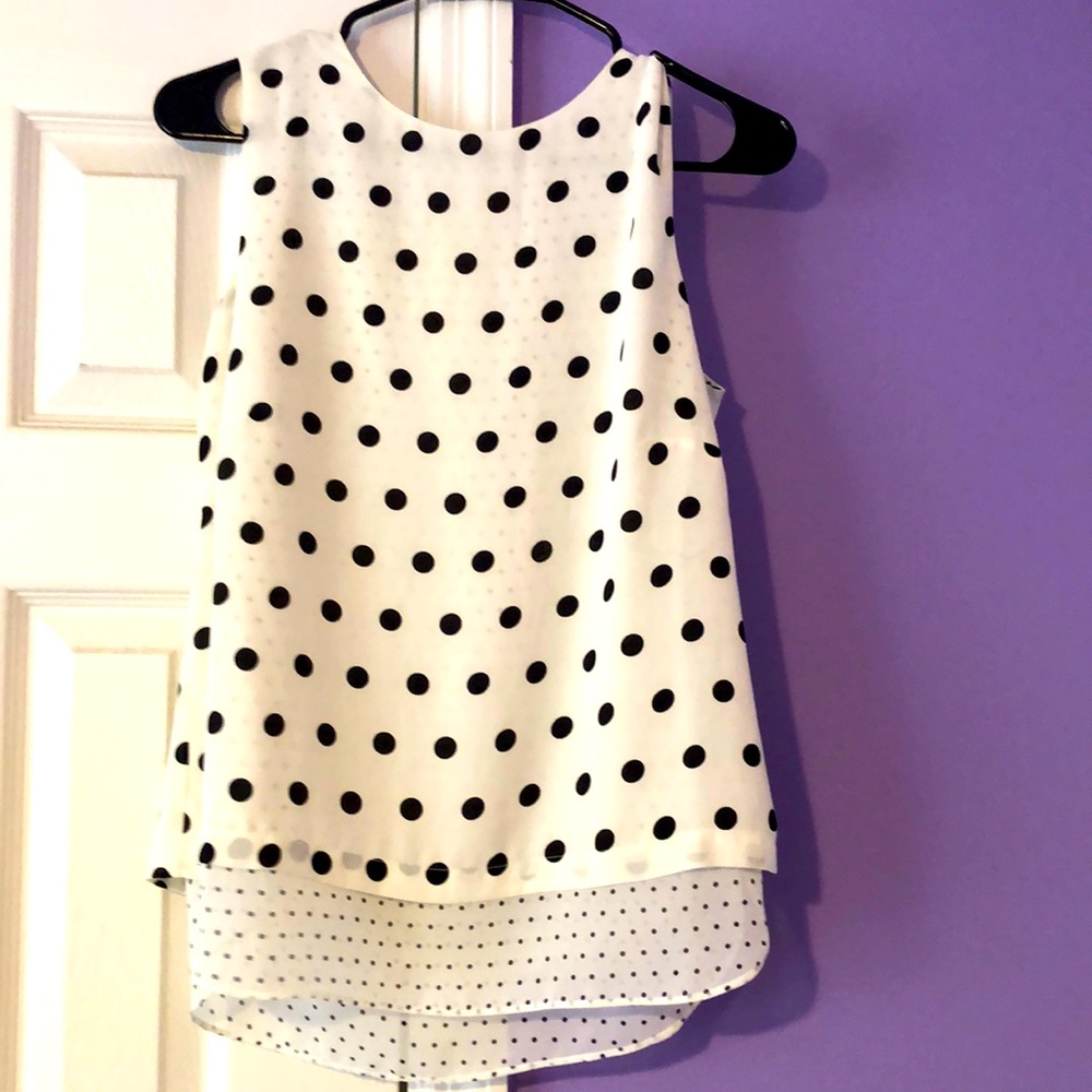 White and Black Polkadot Rose + Olive Layered Dressy Tank